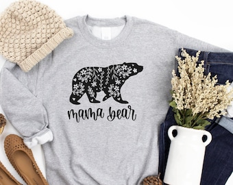 Mama Bear Sweatshirt: Floral Style (Unisex, XS to 2XL)
