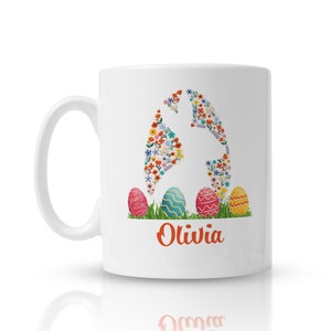 Personalised Easter Mug with Spring Flowers and Bunny - Perfect for Easter Celebrations