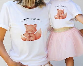 Personalisiertes Muttertagsgeschenk, passende T-Shirts für Mutter, Tochter und Mutter und Sohn mit niedlichen Tieren, Geschenke für Mama, individuelle Mama-Geschenke mit Namen