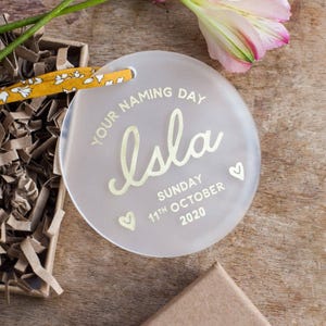 Personalised Naming Ceremony Keepsake: Frosted Acrylic Ornament with Liberty Ribbon Personalized