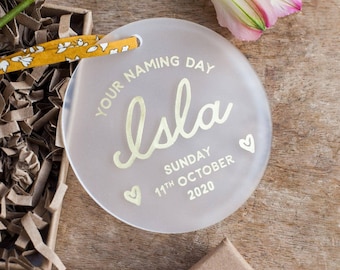 Personalised Naming Ceremony Keepsake: Frosted Acrylic Ornament with Liberty Ribbon Personalized