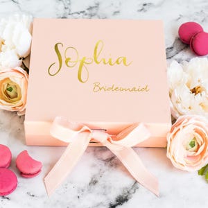 Personalized Bridesmaid Gift Box with Ribbon - Custom Wedding Party Favor