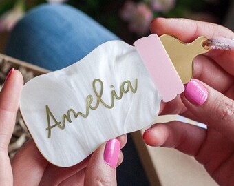 Personalised Baby Girl Keepsake: Liberty Ribbon, Laser Cut Acrylic Personalized