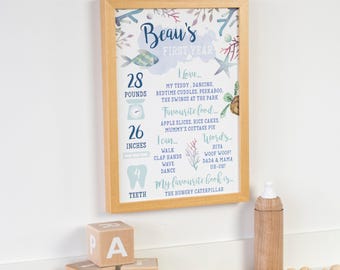 Under the Sea First Birthday Poster: Personalised Baby Boy Print