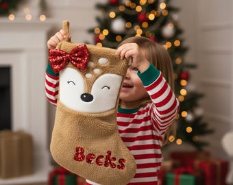 Personalised Plush Reindeer Christmas Stocking for Kids