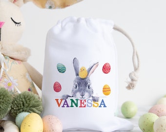 Personalised Easter Bag: Bunny Rabbit Drawstring Treat Sack Personalized