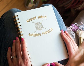 Knitting Journal A5 Notebook, Gold Foil Personalized (Plain or Lined)