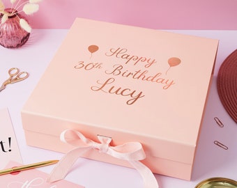 Real Foil Print! Personalised Birthday Gift Box with Name | Custom Birthday Pink Gift Box | Happy Birthday Gift Box | 30th Birthday Gift Box