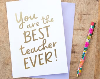Thank You Teacher Card: Gold Foil Design - Pearlescent Paper