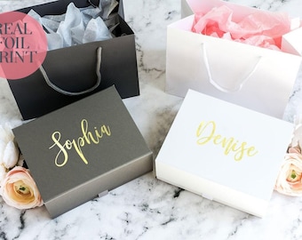 Real Foil Print, Personalised Gift Box with Name, Custom Gift Box with Lid, Birthday Box, Bridesmaid Box, Mothers Day Gift Box mom
