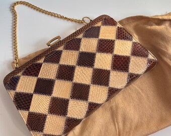 Snakeskin Clutch | 1950s Purse | Leather Handbag and Coin Purse