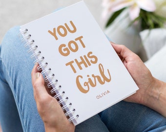 Carnet de notes en or rose, carnet de notes personnalisé, cadeau pour elle, cadeau d'anniversaire, cadeau pour femme, carnet de notes personnalisé, couverture cartonnée You got this girl