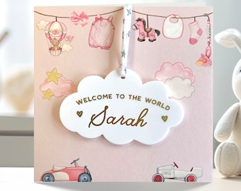 Tarjeta personalizada para bebé recién nacida: recuerdo de nube con lazo Liberty personalizado