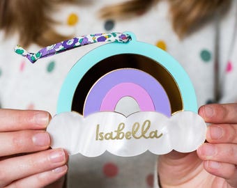 Personalised Rainbow Cloud Wall Decor: Liberty of London Cord Personalized