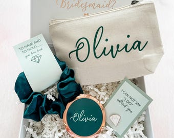 Personalized Emerald Green Bridesmaid Proposal Gift Box, Filled Gift Set