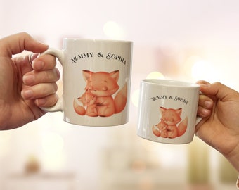Personalisiertes Mama und Baby-Becher-Set, niedlicher Tierdruck, Muttertagsgeschenk