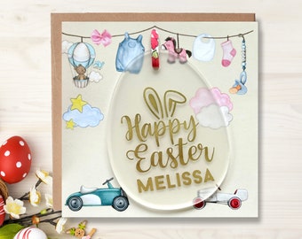 Souvenir de Pâques personnalisé joyeux lapin de Pâques, décoration de Pâques à suspendre avec ruban Liberty - Cadeau de Pâques pour les enfants, décoration de Pâques