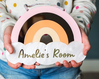 Rainbow Wall Hanging, Name Sign Nursery, Toddler Room Decor, Pastel Rainbow Decor, Nursery Name Sign, Rainbow Name Plaque, Kids Door Sign