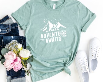 Adventure Awaits T-Shirt, Camping Adventure Travel T-Shirt, Gift for Him Gift for Her