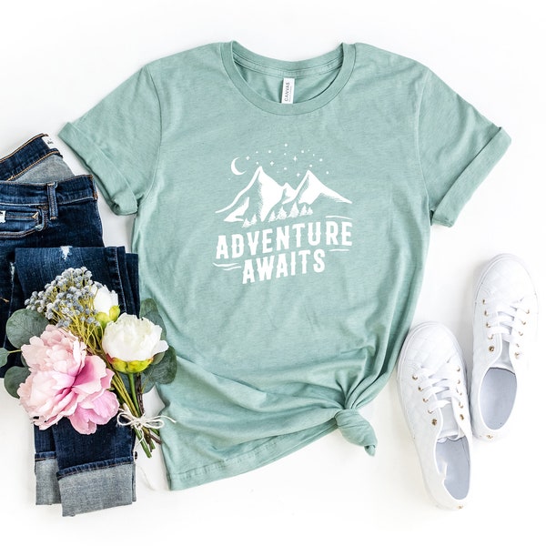 Adventure Awaits T-Shirt, Camping Adventure Travel T-Shirt, Gift for Him Gift for Her
