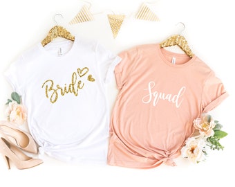 Chemise Bride Squad, Fête nuptiale, Chemises Bachelorette Party, Chemises de demoiselle d’honneur Hen Party, Chemise de fête de mariage