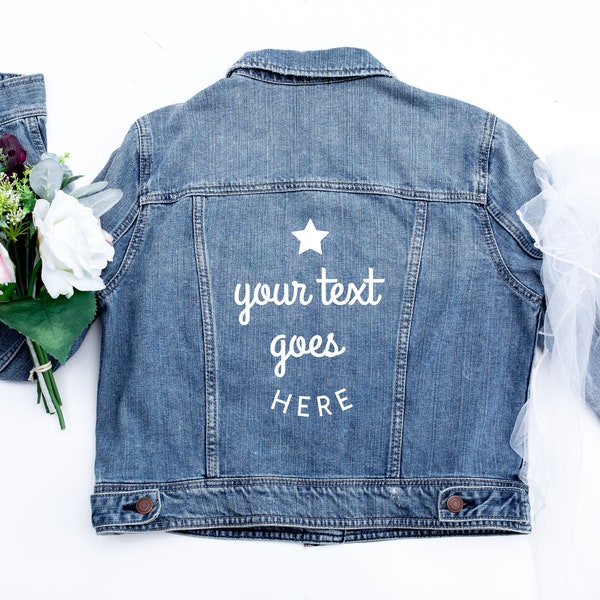 Personalised Denim Jacket Any Text Custom Jacket Peony Design Jean Bride Denim Wedding