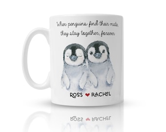 Personalised Valentine's Gift Penguin Mug, Romantic Anniversary Gift, Penguins Mate for life