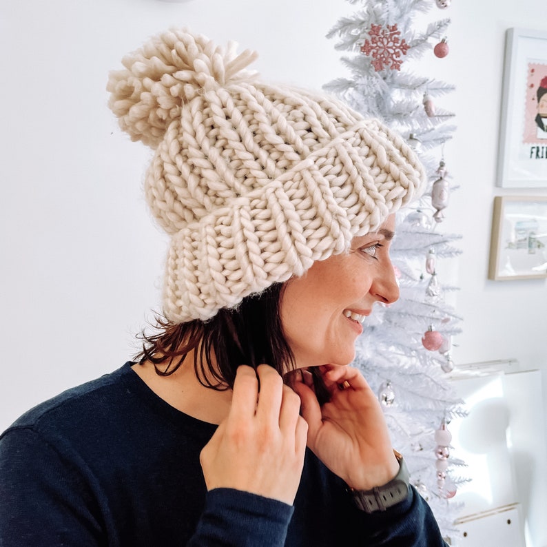 Oversized Chunky Knit Pompom Beanie Sumptuous Chunky Yarn Etsy