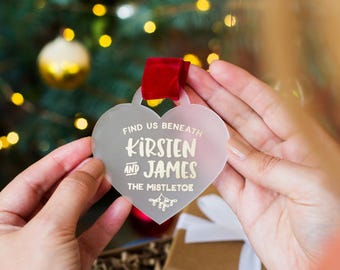First Christmas Ornament: Married Couple Keepsake (Pink Heart, Personalised)