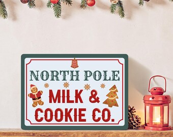 Retro Christmas Metal Sign - Milk & Cookie Vintage Kitchen Decor