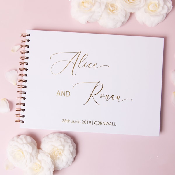 Guest Book Wedding Personalised A4 Guest Book Wedding Alternative Fine handwriting Font Guestbook Gold Foil Wiro GuestBook