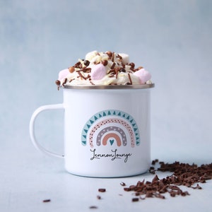 Campfire Mug Rainbow Gift Enamel, Rustic Rainbow Enamel Mug Gift for Her