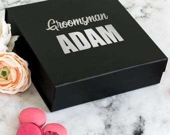 Personalisierte schwarze Geschenkbox, Groomsman Vorschlag, Hochzeit Gastgeschenk