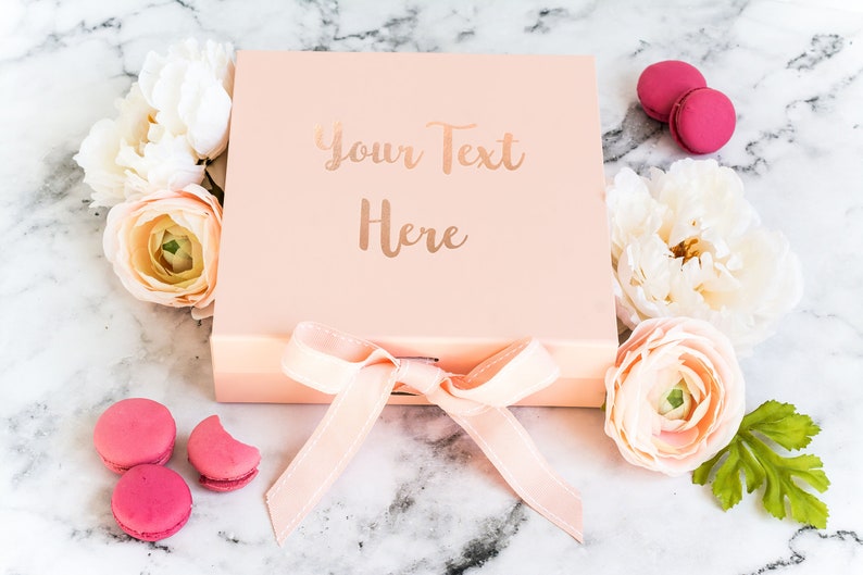 Custom Text Gift Box Happy Birthday Gift Box Any Text Box Real Foil Print Personalised Gift Box in Pink and Black with Real Foil