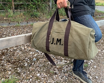 Men's Duffel Bag, Vintage Canvas Holdall, Personalised Best Man Groomsman, Overnight Bag For Men, Travel Bag Valentines Gift for him