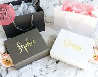 Real Foil Print, Personalised Gift Box with Name, Custom Gift Box with Lid, Birthday Box, Bridesmaid Box, Mothers Day Gift Box mom