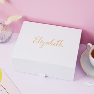 Real Foil Print! Rose Gold Personalised Gift Box with Name, Custom Gift Box with Lid, Birthday Box