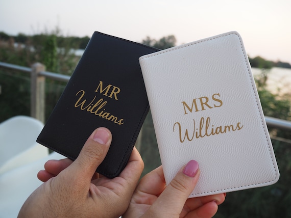 Mr and Mrs Matching Passport Cover Set Black and Pink Passport Cover Wedding Gift for Couple Groom Bride Wife Husband Present Bride Groom