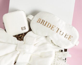 Personalized Bride To Be Gift Box: Satin Robe, Jewelry Box & Eye Mask