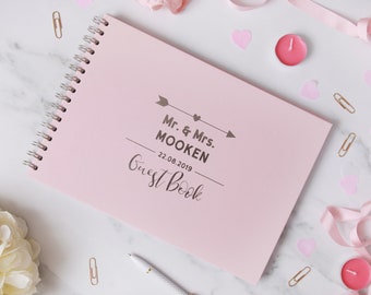 Guest Book Wedding, Personalised A4 Guest Book Wedding Alternative, Heart Arrow Guestbook Rose Gold Foil Wiro GuestBook