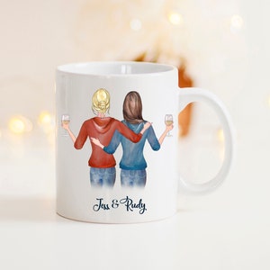 Caneca de personagem personalizada, enviar um presente de abraço, desenho de ilustração de retrato de presente de melhor amigo, presente de dia das mães