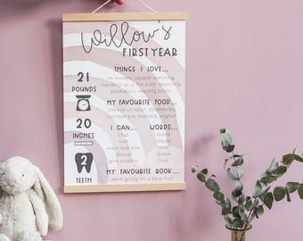Rainbow First Birthday Poster: Personalised Baby Girl Nursery Decor Personalized
