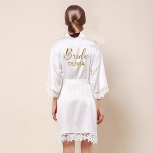 Personalised Bride Robe with Hen Party Design - Bridesmaid Robe, Bride Dressing Gown, Bride-to-Be, Wedding Party, Hen Do