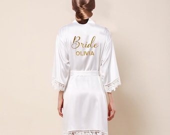 Personalised Bride Lace Robe: Wedding Day Dressing Gown Personalized