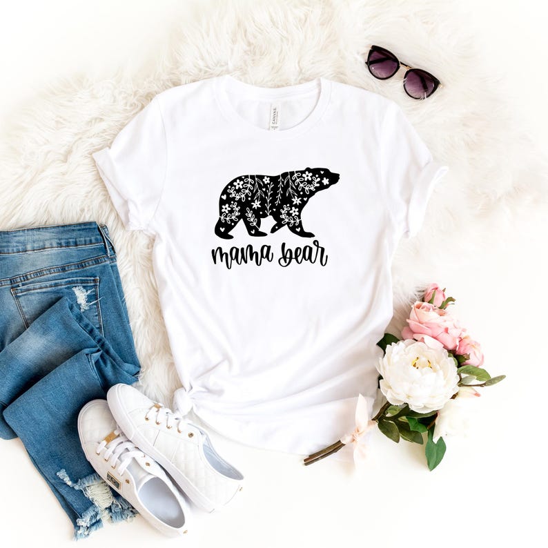 T-shirts Mama Bear: bijpassende bloemenset - moeder en kind afbeelding 2