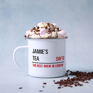 Personalised London Street Sign Mug: Metal Camping Mug Personalized