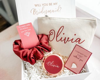 Personalized Bridesmaid Proposal Gift Box: Cinnamon Burgundy Set