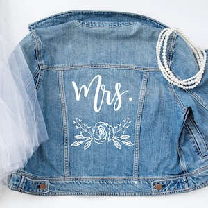 Bride Denim Jacket Personalised Custom Wedding Jacket Bride Jean Jacket Peony Design MRS Jacket Bride to Be Gift Bride Gift Ideas