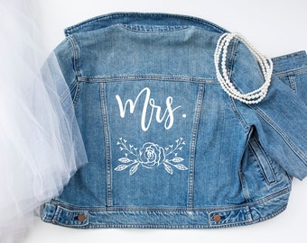 Bride Denim Jacket Personalised Custom Wedding Jacket Bride Jean Jacket Peony Design MRS Jacket Bride to Be Gift Bride Gift Ideas