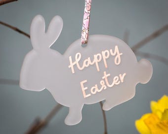 Personalised Easter Bunny Decoration: Liberty Ribbon, Foil Detail Personalized
